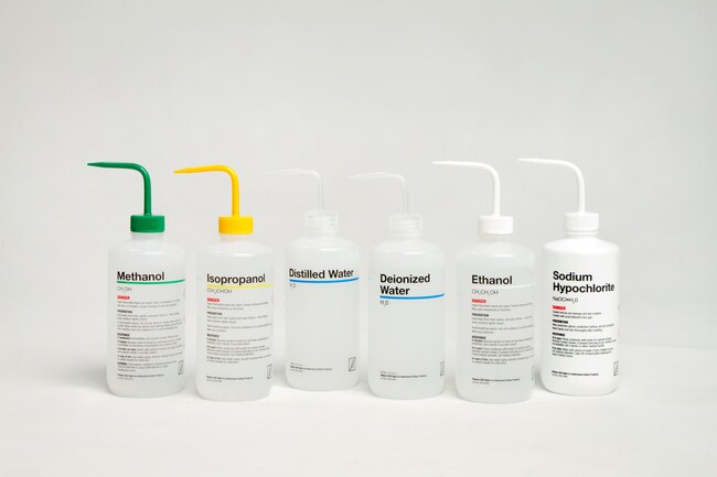 Nalgene&trade; Right-to-Understand Safety Wash Bottles featuring Globally Harmonized System (GHS) labeling